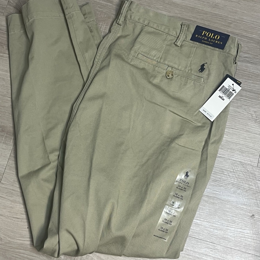 POLO RALPH LAUREN‎ Men's Classic-Fit Flat Front Chino Khaki Pants 38x30 NWT